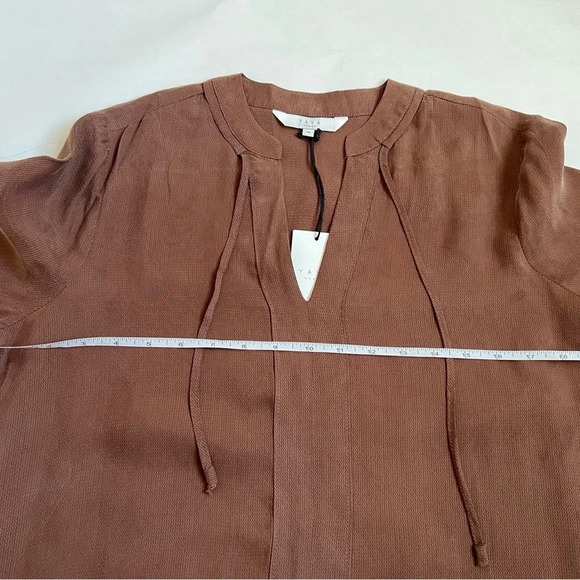 Ya Ya Women’s Dress Cupro Silky brown shift 3/4Sleeve V-Neck Size US 6 NWT - Picture 5 of 9